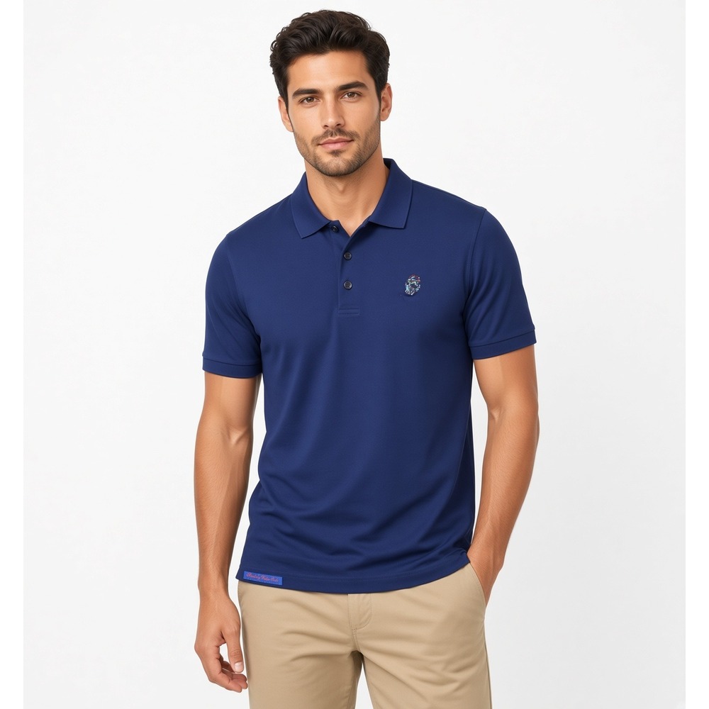 Robert Graham Stone Trail Performance Polo Shirt Navy M Embroidered Skull Supima